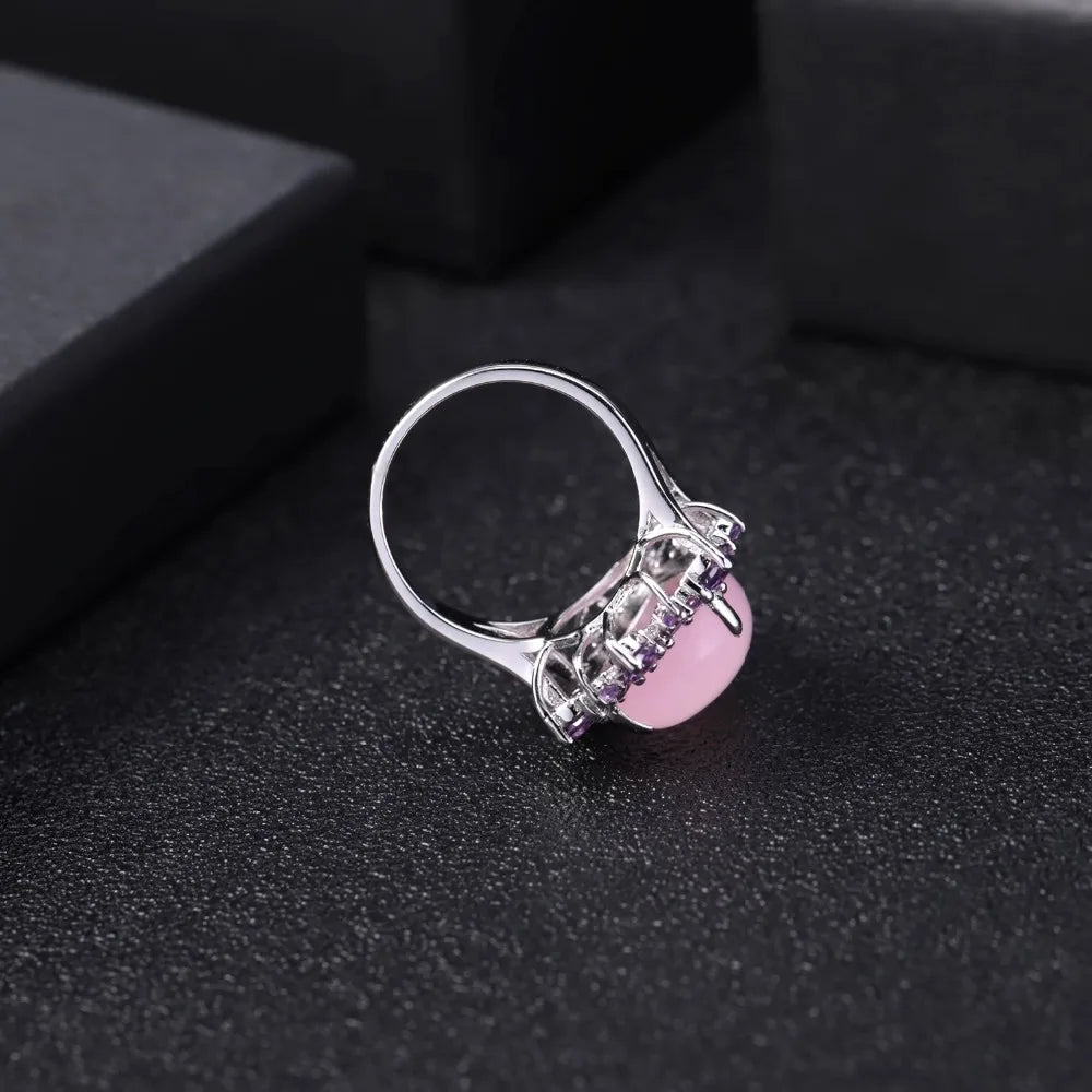 Natural Pink Chalcedony Gemstone Ring