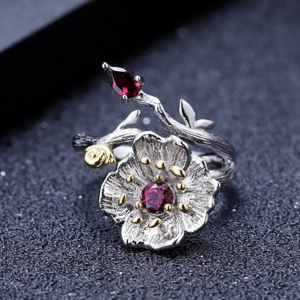 Blooming Poppies Garnet Ring