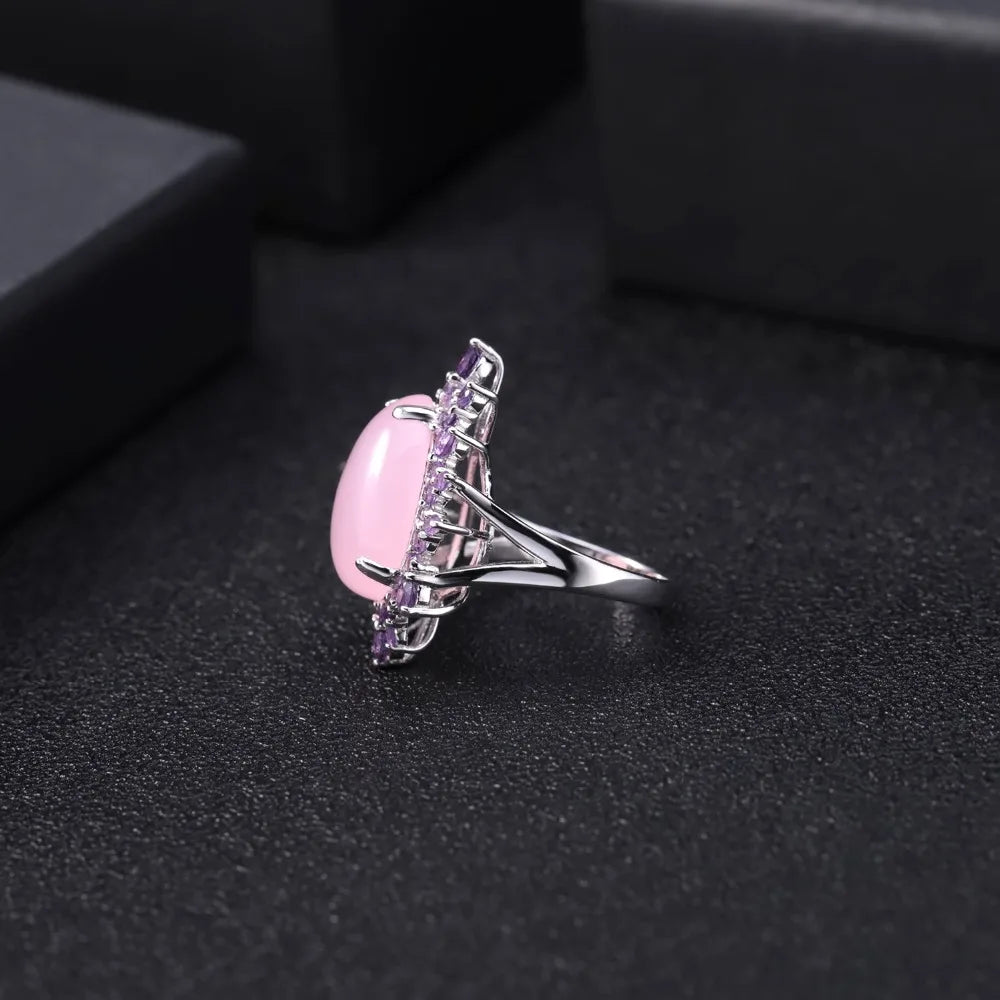 Natural Pink Chalcedony Gemstone Ring