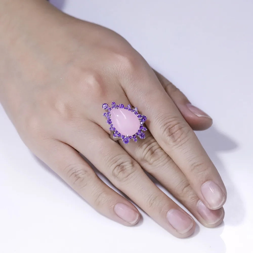 Natural Pink Chalcedony Gemstone Ring