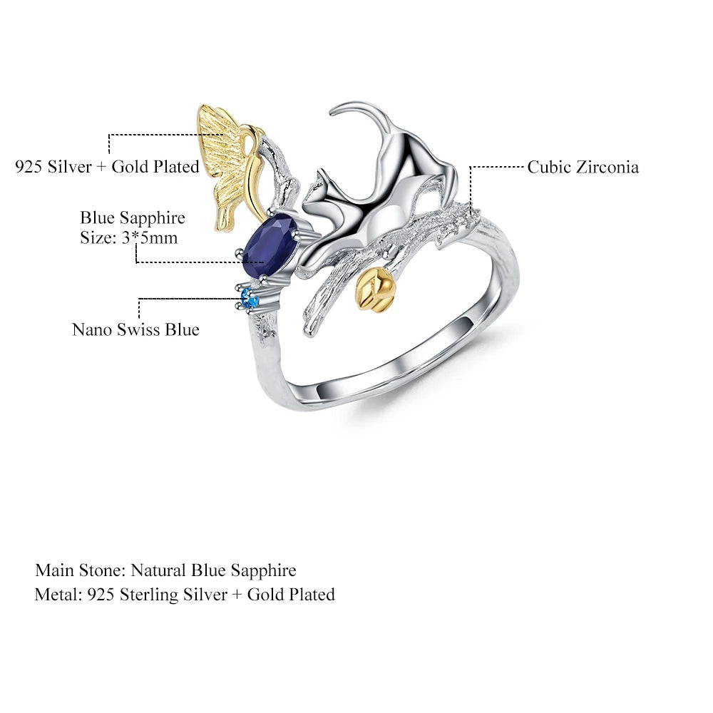 Natural Blue Sapphire Cat & Cupid Ring