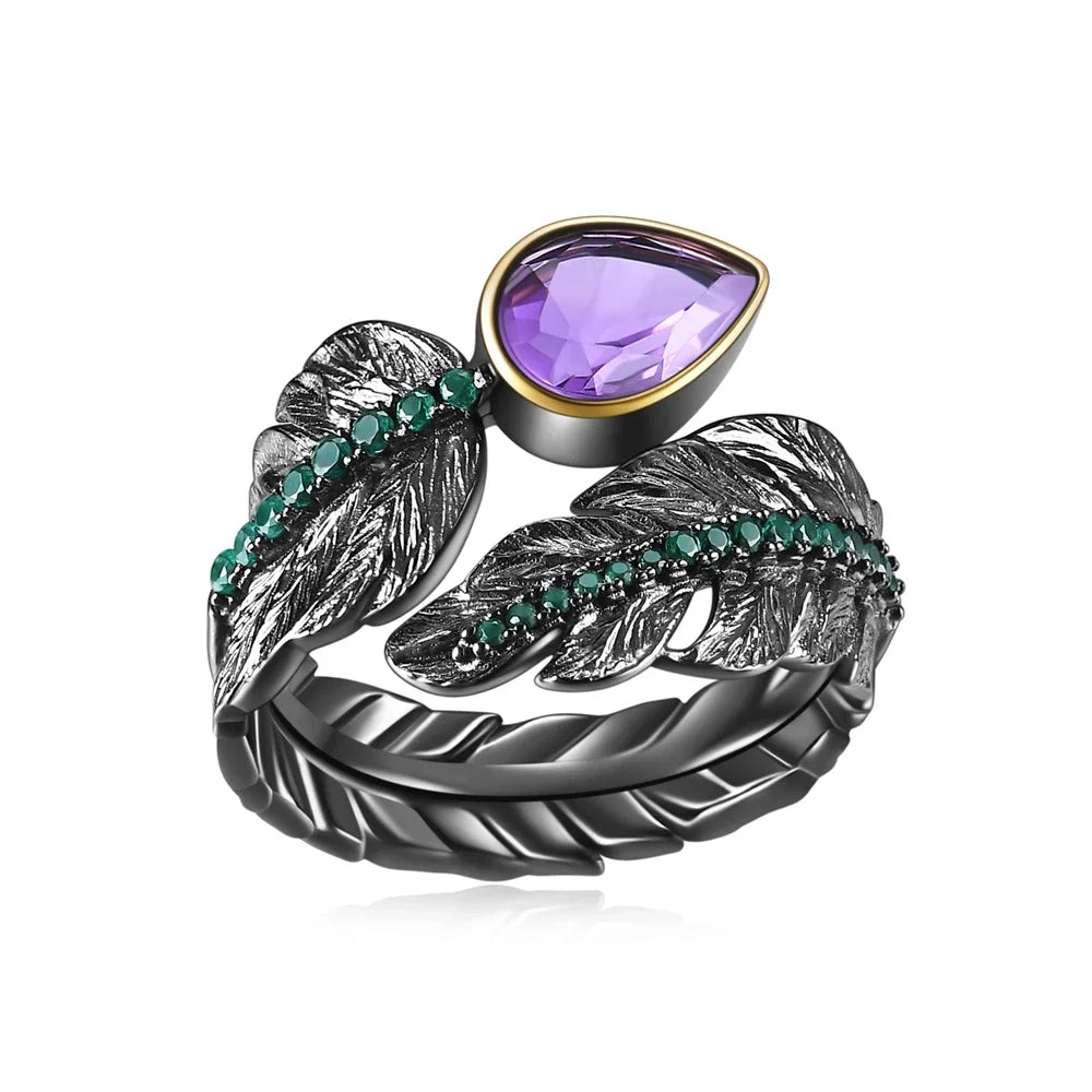 925 Sterling Silver Angel Wings Feather Ring
