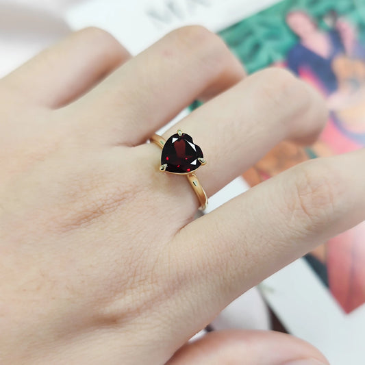 18K Gold Plated Red Garnet Heart Ring