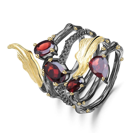 Natural Red Garnet Gemstone Finger Ring
