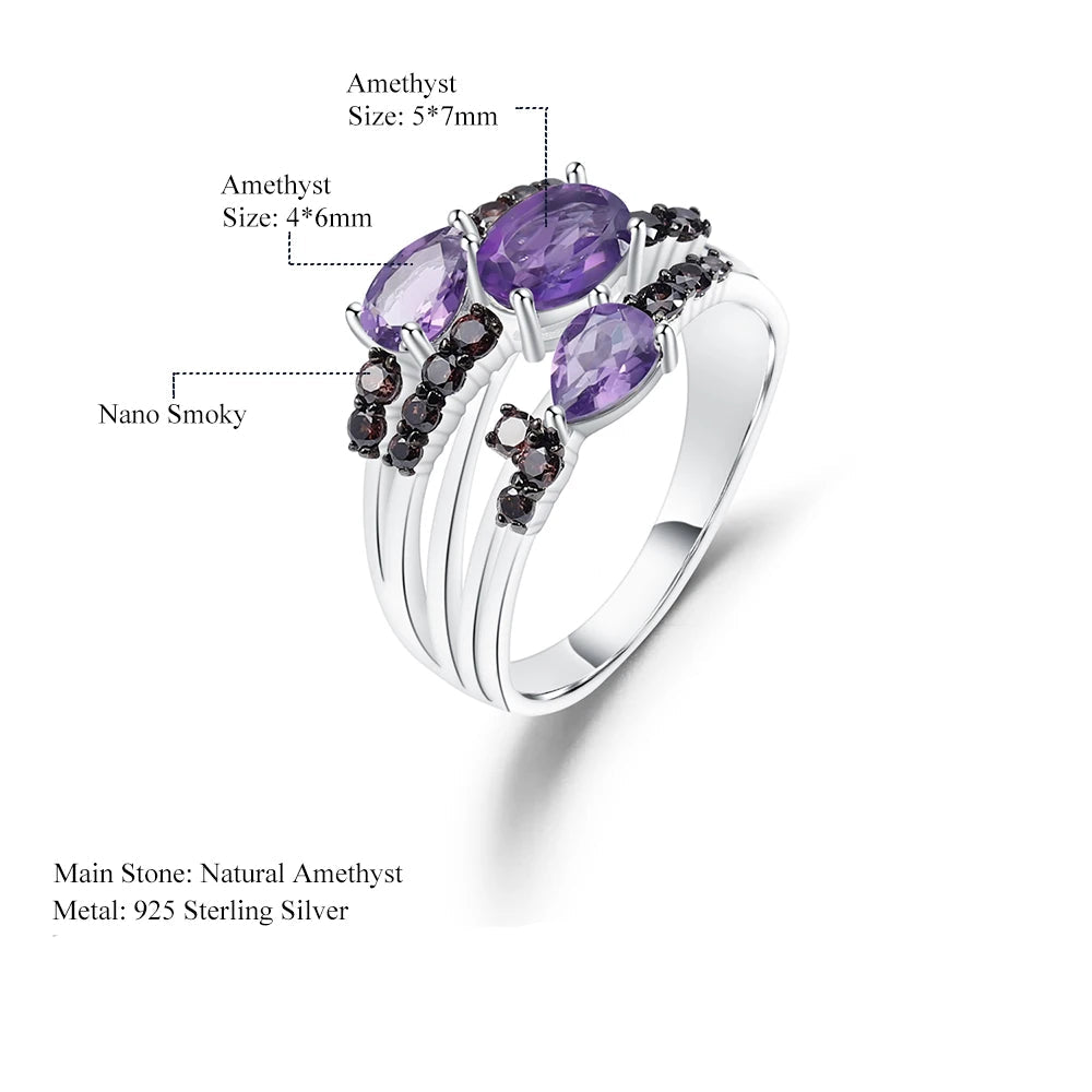 Natural Amethyst Three Stone Birthstone Ring