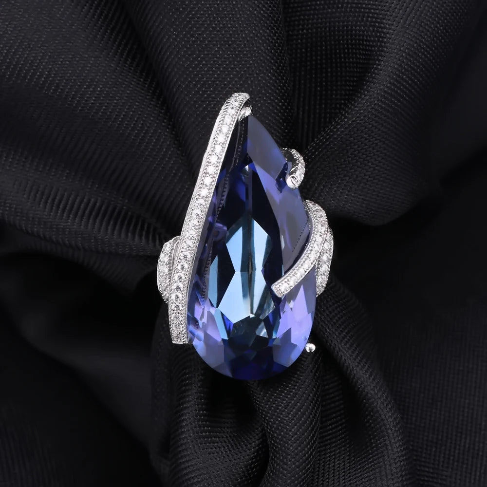 Natural Iolite Blue Mystic Quartz Gemstone Ring
