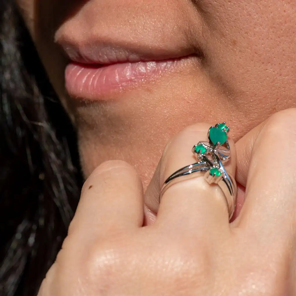 Natural Green Agate Gemstone Ring