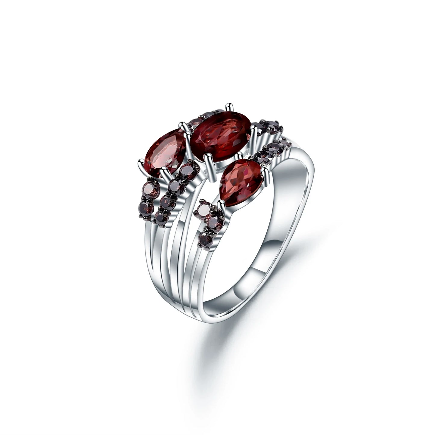 Natural Amethyst Three Stone Birthstone Ring