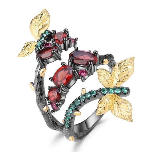 Natural Garnet Branch Rings