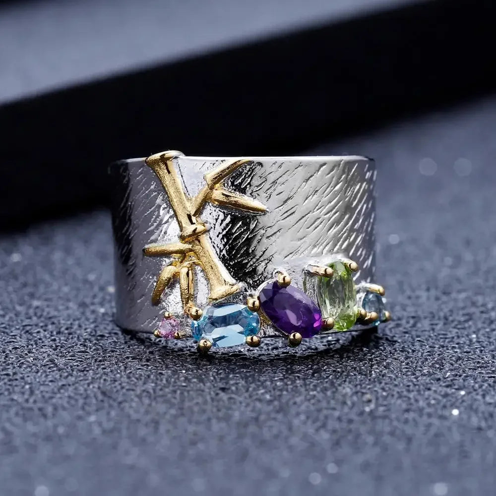 Natural Topaz Amethyst Peridot Ring