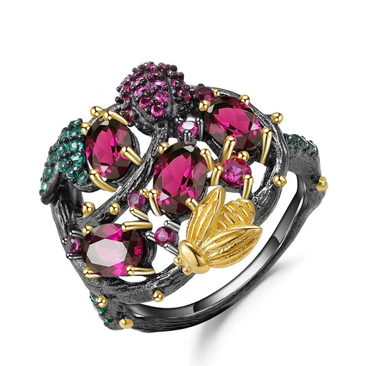 Natural Rhodolite Garnet Gemstone Ring