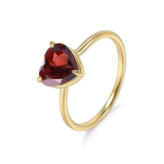 18K Gold Plated Red Garnet Heart Ring
