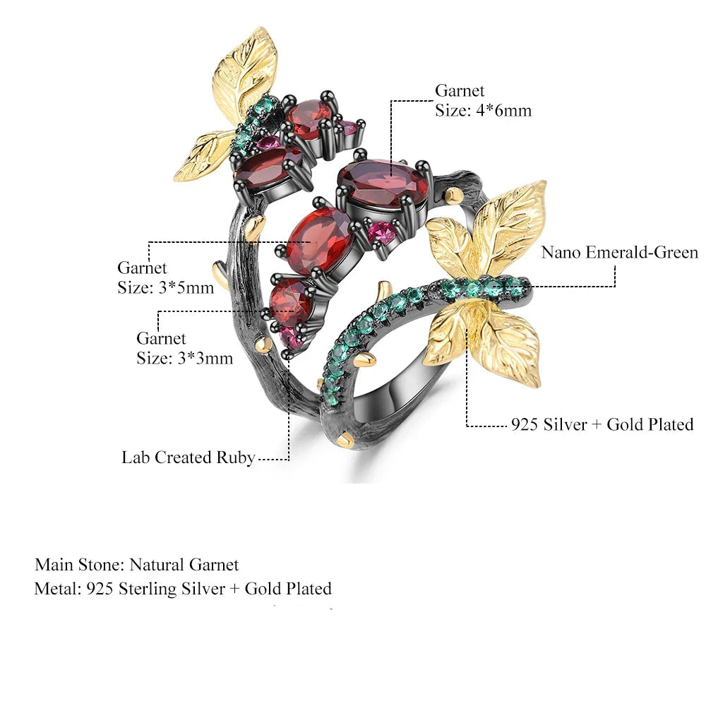 Natural Garnet Branch Rings