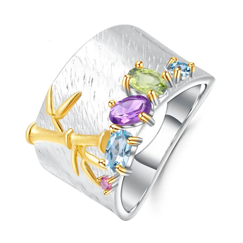 Natural Topaz Amethyst Peridot Ring