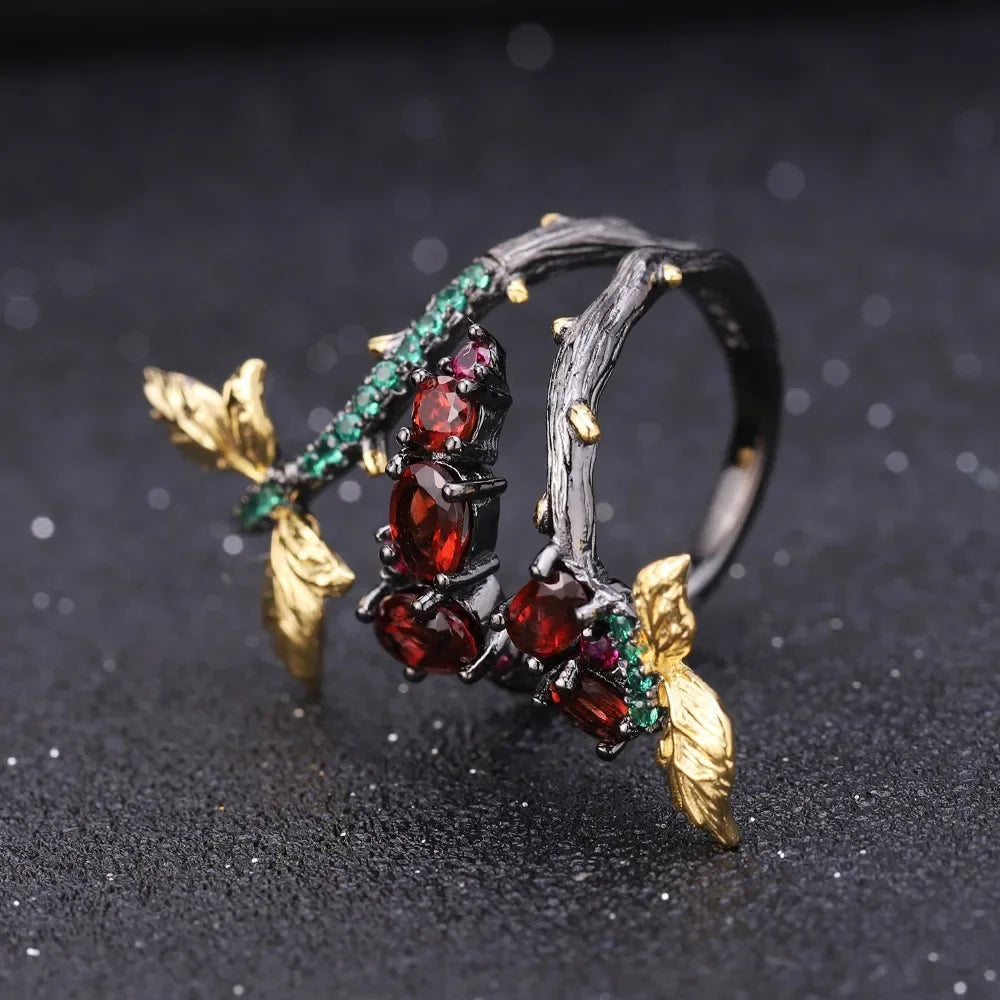 Natural Garnet Branch Rings