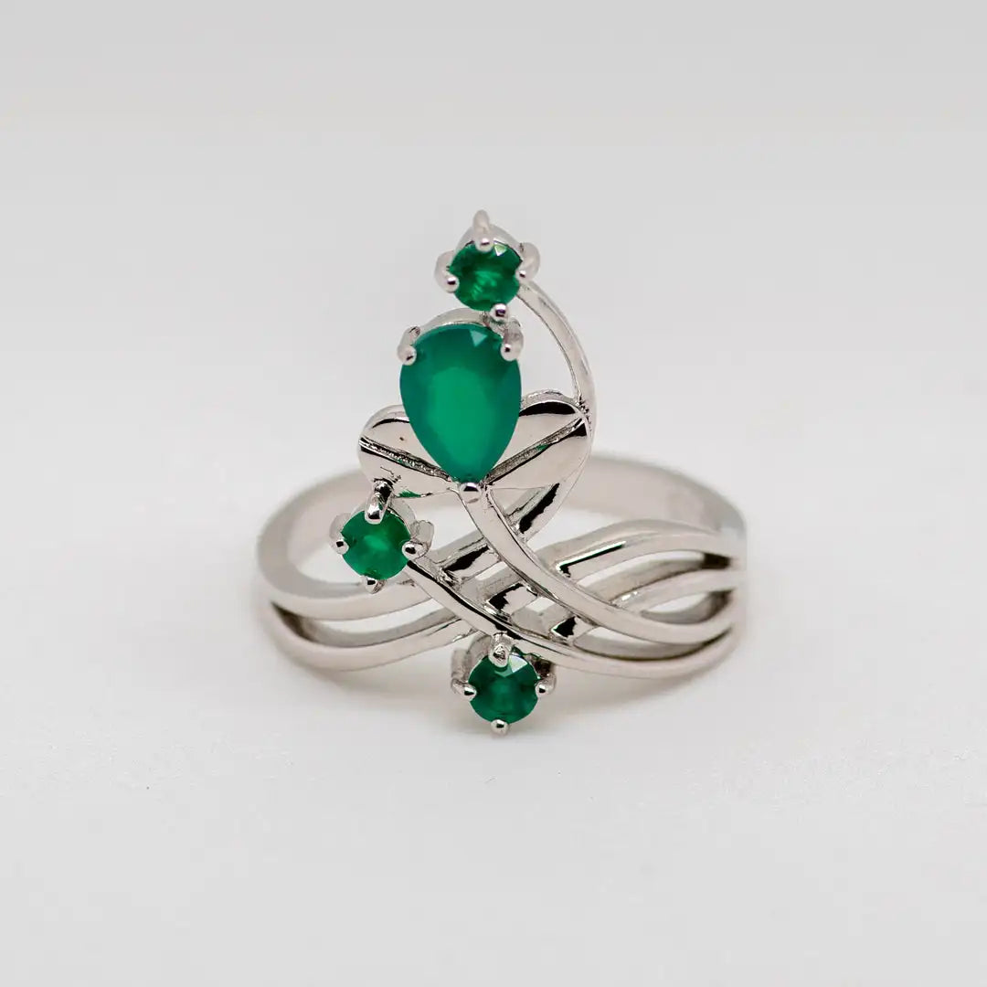 Natural Green Agate Gemstone Ring
