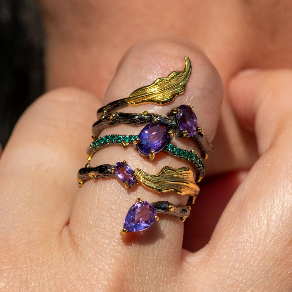 Natural Amethyst Gemstone Finger Ring