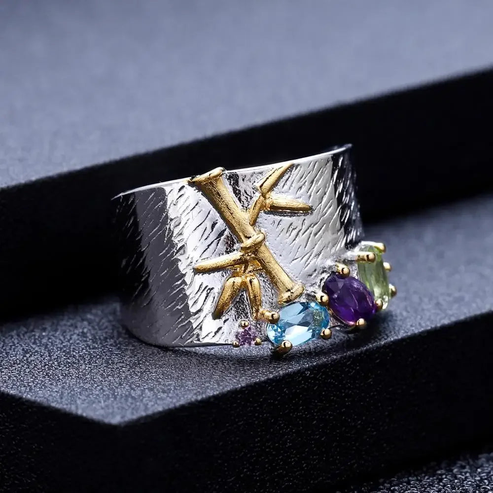 Natural Topaz Amethyst Peridot Ring