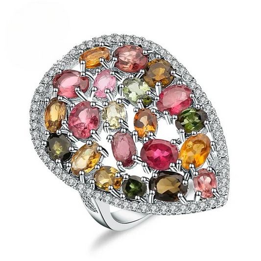 Colorful Tourmaline Silver Ring